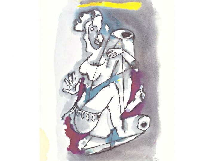 Gaja Gamini Seated Woman with Tabla by MF Husain